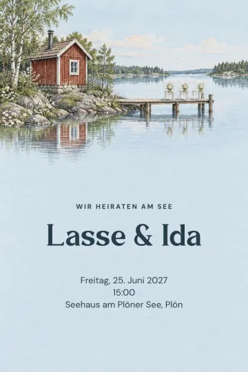 Einladung Hochzeit, Design Rotes Haus am See