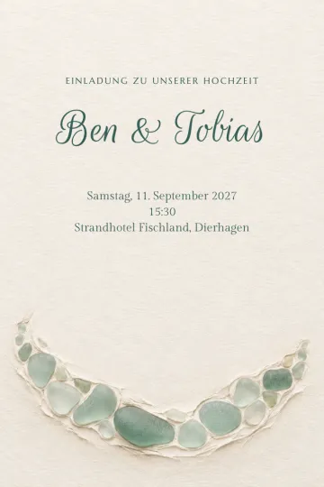 Einladung Hochzeit, Design Halbmond aus Meerglas