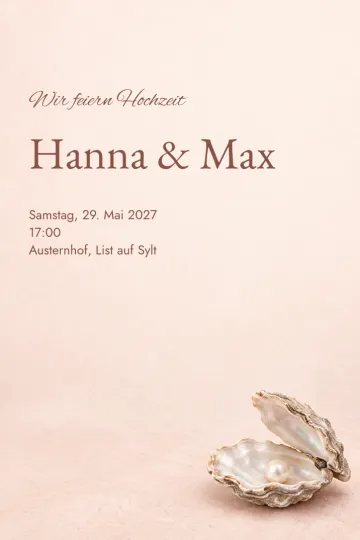 Einladung Hochzeit, Design Auster mit Perle