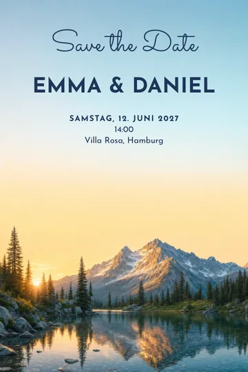 Einladung mit dem Design Save the Date: Berge