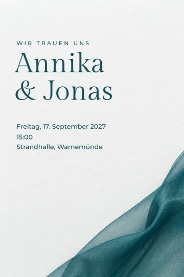 Einladung Hochzeit, Design Organza in Petrol