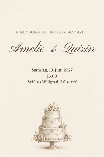 Einladung Hochzeit, Design Hochzeitstorte als Stich