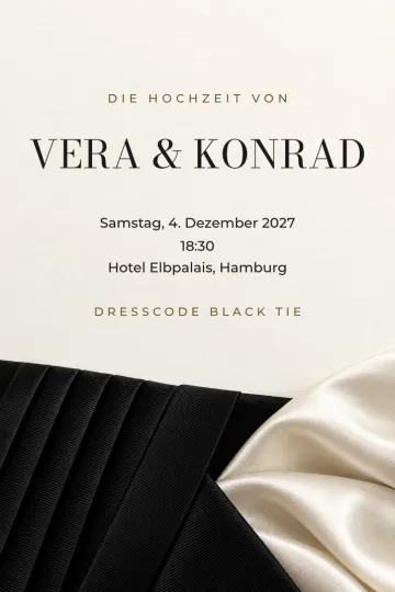 Einladung Hochzeit, Design Smoking und Satin