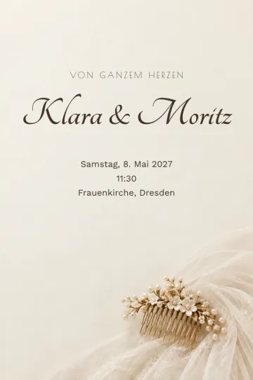 Einladung Hochzeit, Design Schleier und Haarkamm