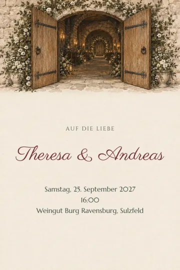 Einladung Hochzeit, Design Tor zum Weinkeller