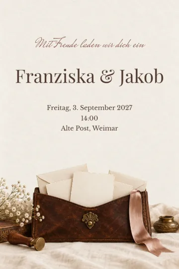 Einladung Hochzeit, Design Liebesbriefe im Lederetui