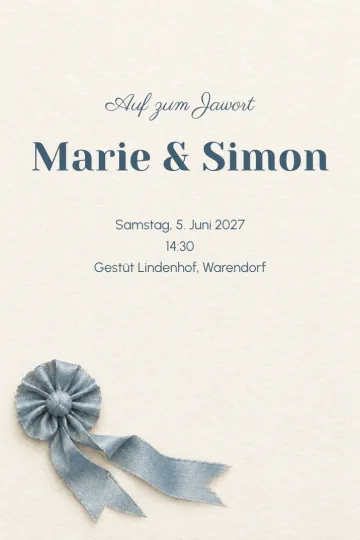 Einladung Hochzeit, Design Blaue Rosette