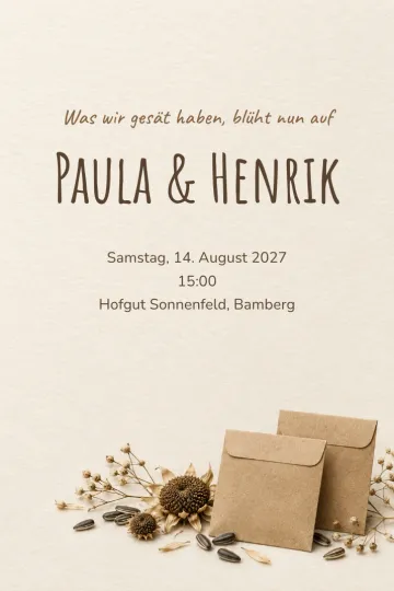 Einladung Hochzeit, Design Samentütchen