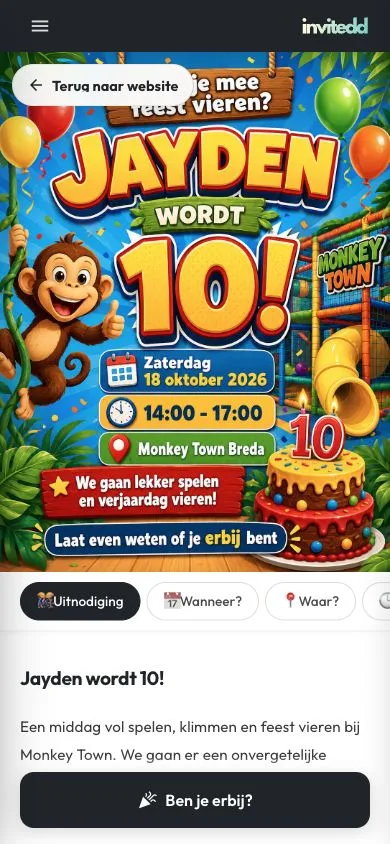 Mobile Invitedd Einladung mit Flyer, Tabs und RSVP Schaltflaeche